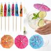 100PCS Paper Umbrella Tops Cocktail Picks Wooden Sticks Decorative Skewers  Dessert Topping