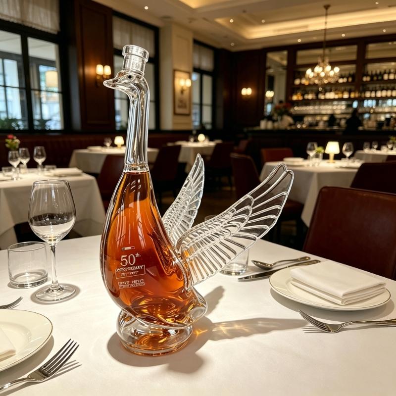 Bird Shaped Glass Whiskeys Decanter Clear Liquor Bottle with Sculptural Wing Detail and Stable Base for Bar Shelf Display Dining Table