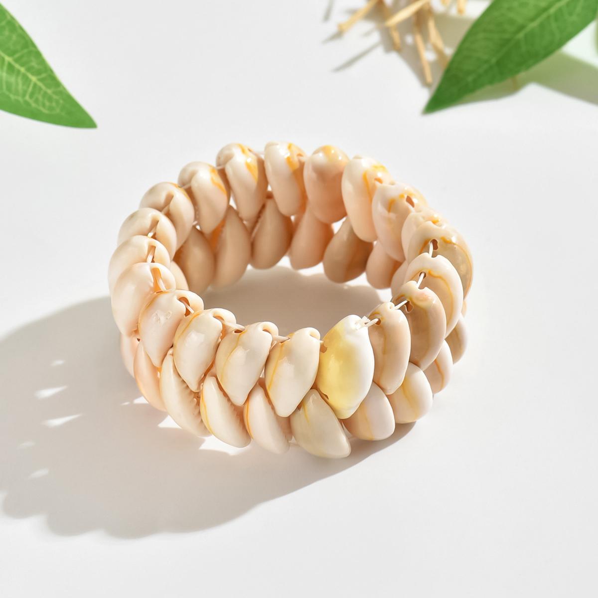 

1 шт. эластичный браслет из ракушек в стиле бохо для женщин, подарок на вечеринку в тропическом стиле на пляже one-size бежевый