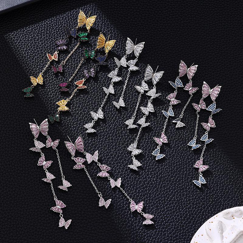 Exquisite Zircon Butterfly Earrings with Long Tassel