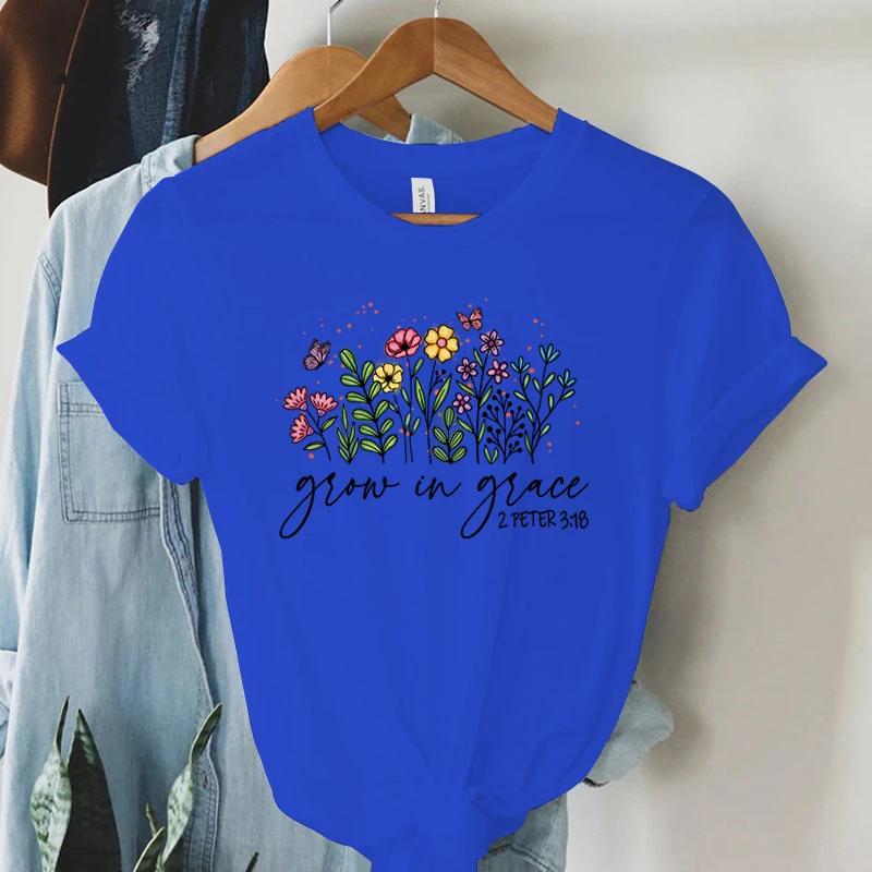 Grow In Grace 2 Peter 3:18 Graphics T Shirt Women Christian Religious Faith T-shirt Summer Vintage Boho Shirt Women Faith Tshirt