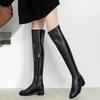 Brune knestøvletter dame 2025 høst og vinter nye høye skinn tykke legger stor skaftvidde fete mm ridestøvler