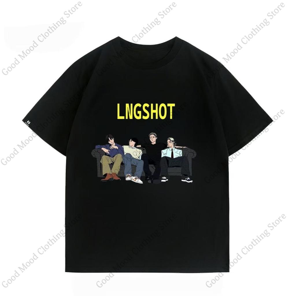 LNGSHOT Cartoon Print T Shirt OHYUAL WOOJIN RYUL Louis Kpop Tshirt Unisex Women High Quality Cotton Summer Short Sleeve Tee Top