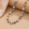 Beads String Colorful Rhinestone Choker Neck Jewelry Imitation Pearl Clavicle Chain  Unisex