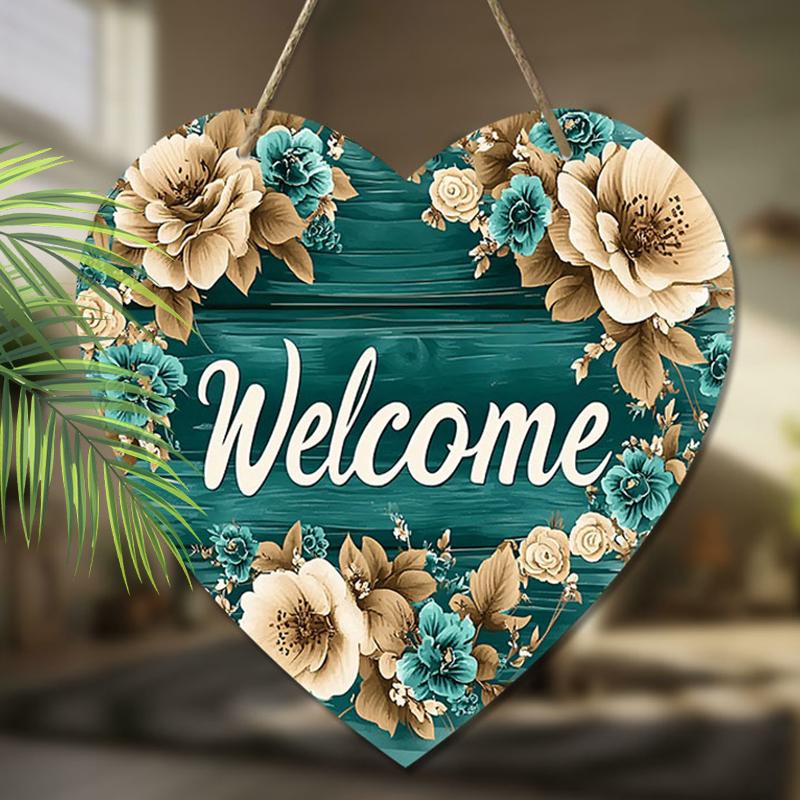 Wooden hanging decorative sign, welcome signs,Love heart shape pendant, indoor or garden decorations, 2D flat pendants, housewarming gifts for friends