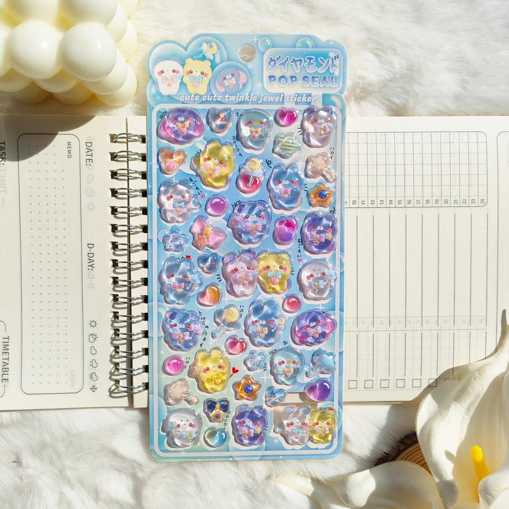 Cute 3D Solid Animal Sparkly Journal Stickers - Multicolor Cartoon Cute Decorative Stickers, Girly DIY Supplies