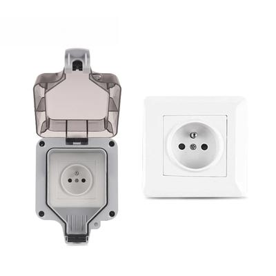 IP66 FR Outdoor Weatherproof  Grounded  Waterproof Power Socket Wall Socket For Home Garden French Standard 16A 250V