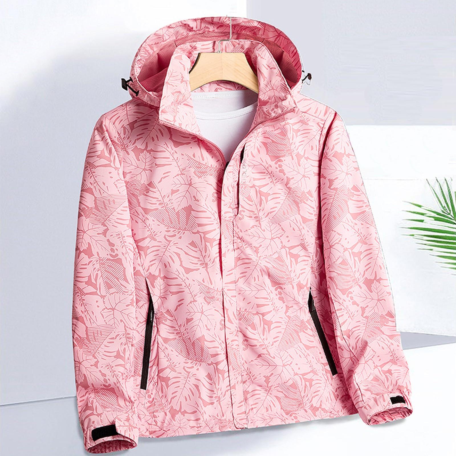 

Куртка женская водонепроницаемая ветровка легкая дождевая куртка с карманами упаковываемая дождевик для женщин с капюшоном XL розовый