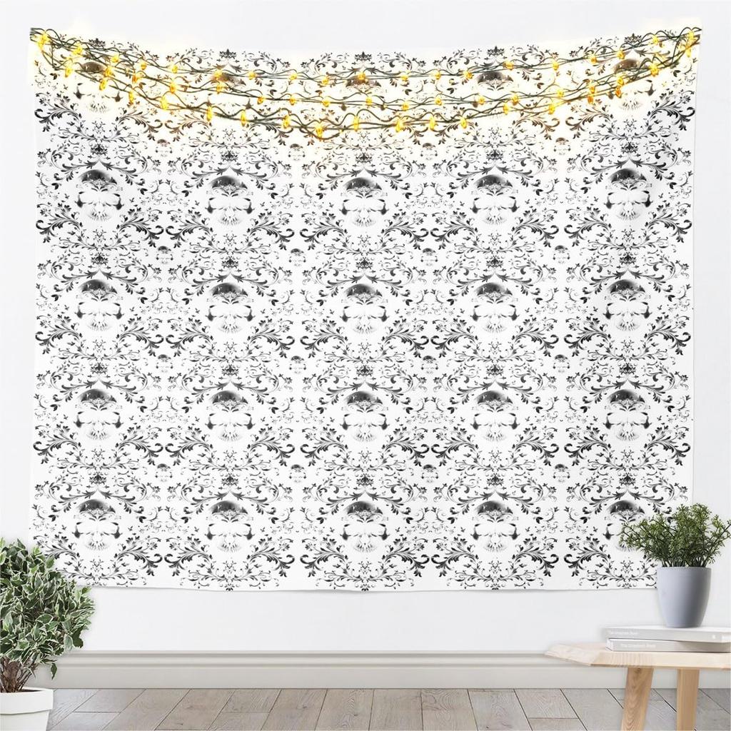 Kids Black White Wall Hanging Blanket for Boys Girls Teens Antique Victorian Baroque Wall Art Breathable Gothic Vintage Floral