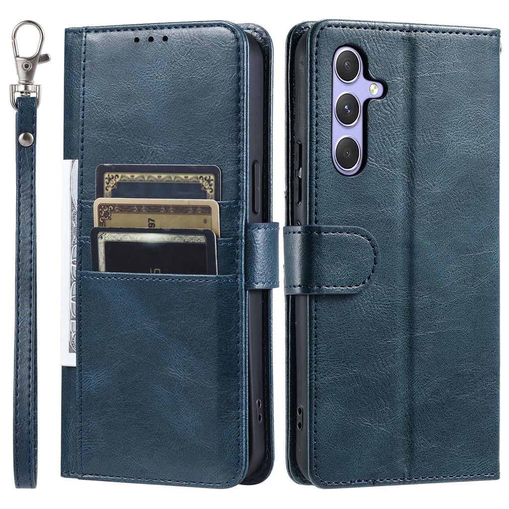 For Samsung Galaxy A37 5G Case 6 Card Slots PU Leather Anti-Fall Phone Cover with Wrist Strap