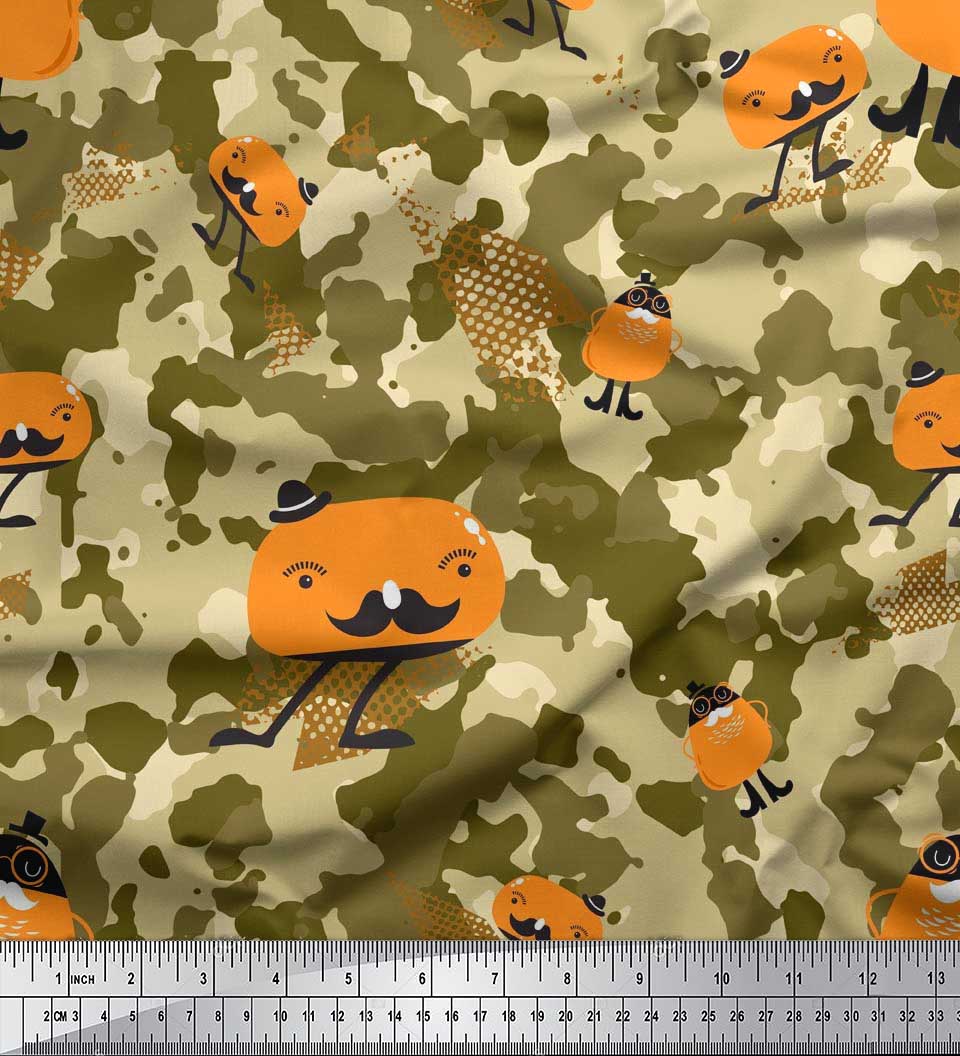 

Японська креп-атласна тканина Soimoi з мультфільмом і камуфляжем. Тканина для рукоділля з принтом на метри 42 дюйми 42 Inch Wide - Poly Crepe зелений