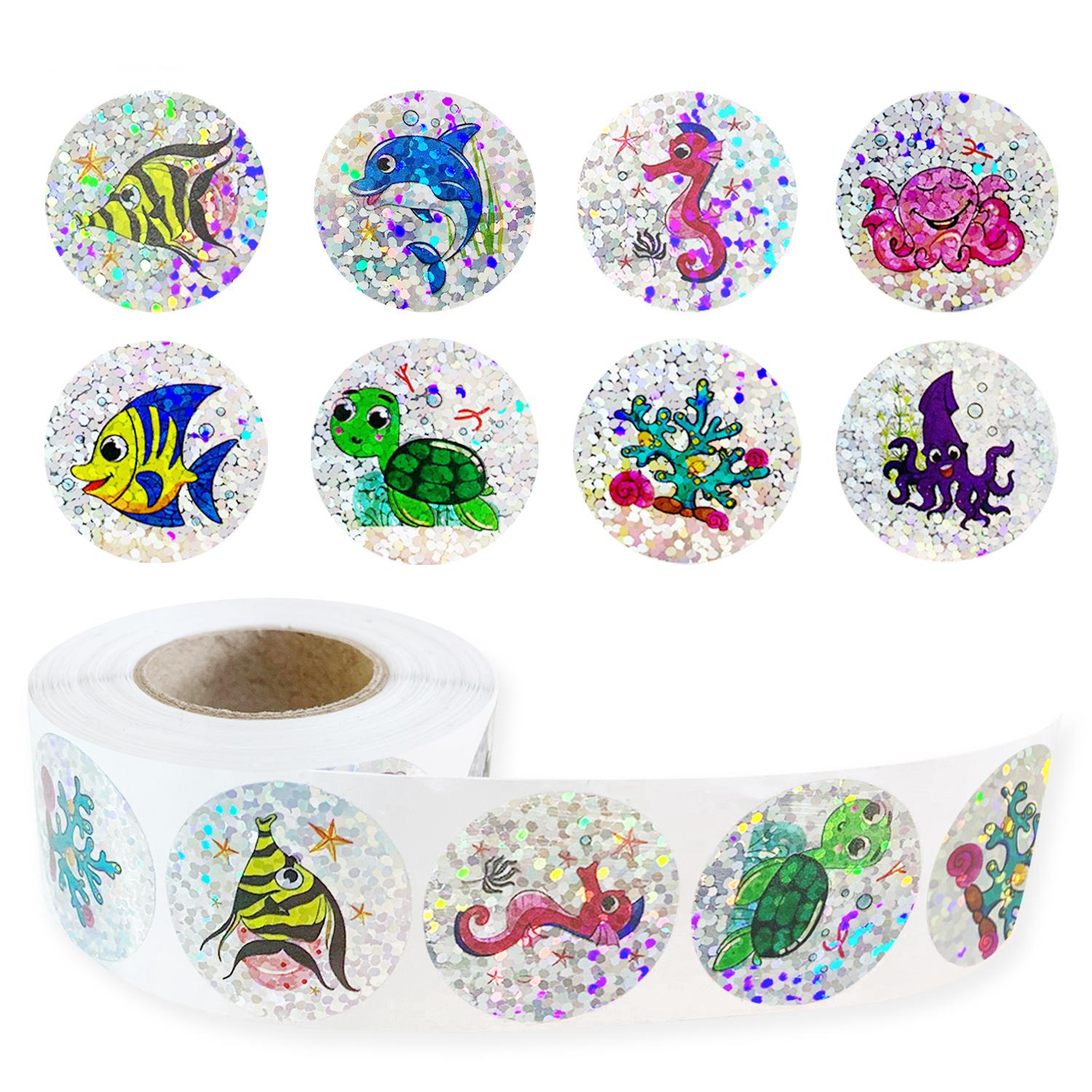 50-500PCS Holographic Rainbow Cartoon Marine Animal Reward Stickers Children Scrapbook Decoration Label DIY Stationery Sticker