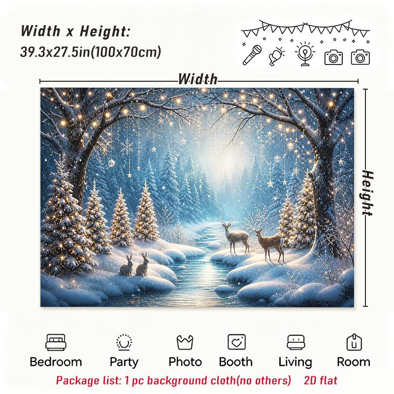 1Pc Magical Snowy Forest Deer Tapestry Wall Hanging, Decorative Fabric Poster for Bedroom, Living Room, Dorm & Home Decor