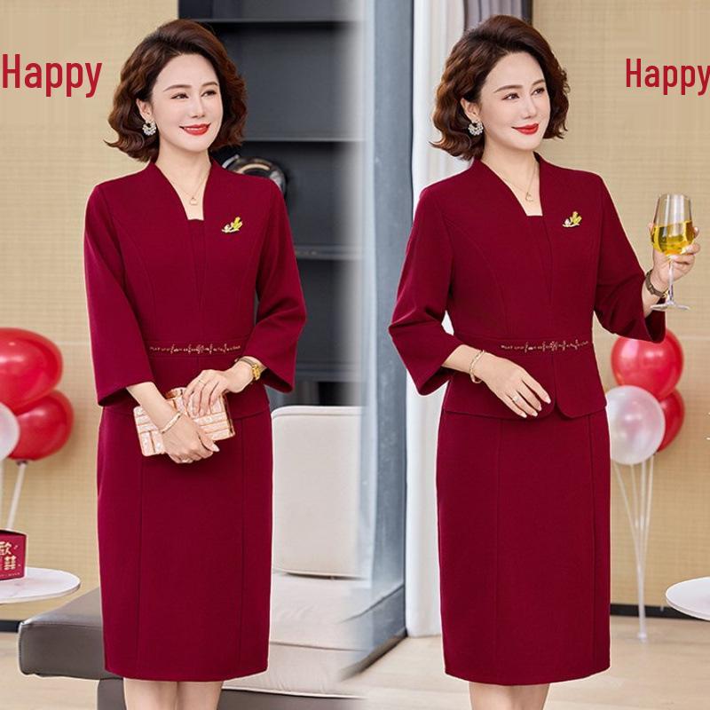 Elegant Spring Mother-in-Law Wedding Dress: Mid-Aged Women's Two-Piece Look