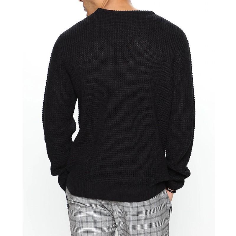 Men S Loose Long Sleeve Crew Neck Solid Color Knit Sweater