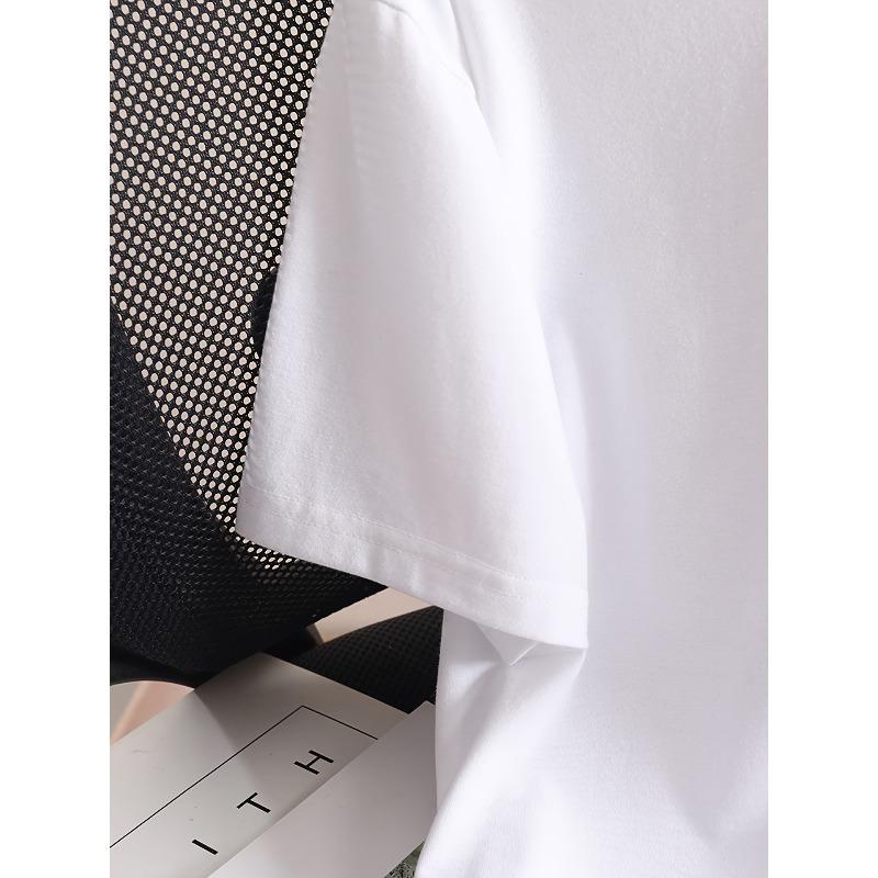 Damen Glitzer Herz Buchstaben Druck T-Shirt Rundhals Kurzarm Stretch Ganzjahres Maschinenwaschbar Lässiges Oberteil