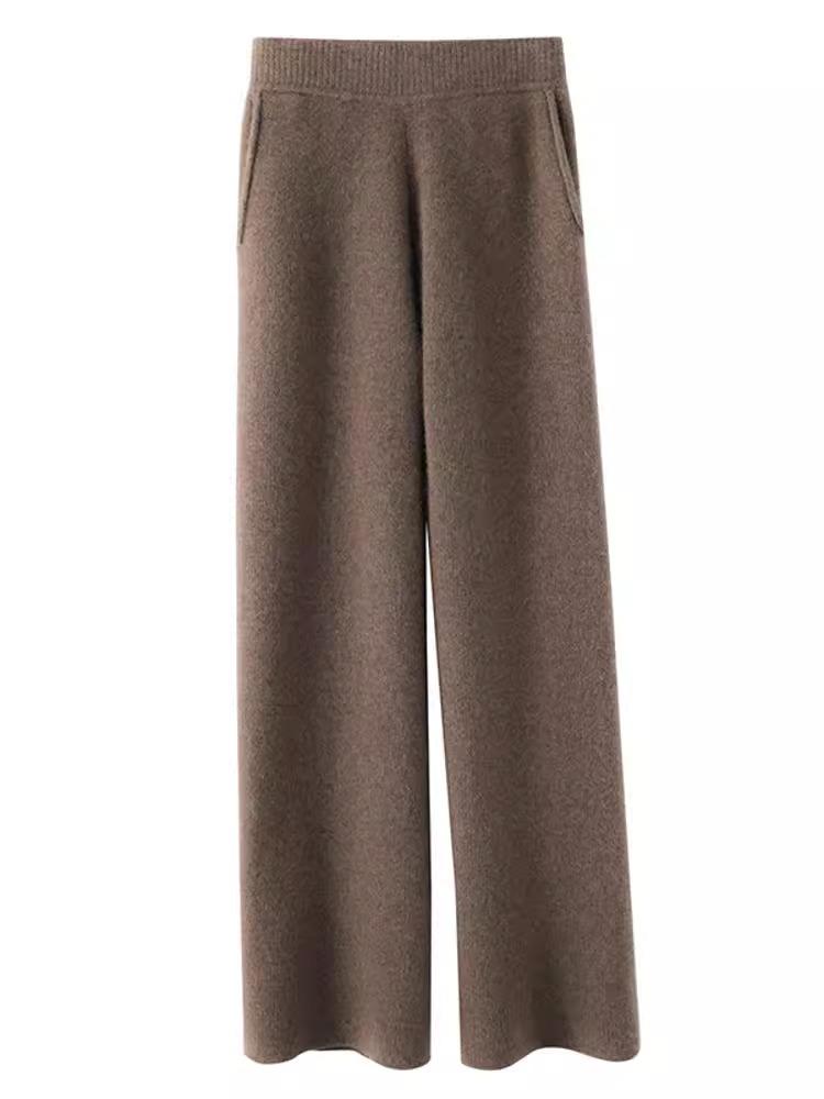 Women's Ordos City Wool Knit Wide-Leg Cashmere Pants with Pockets