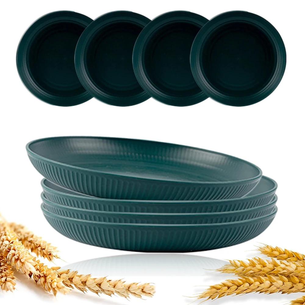 8Pcs Wheat Straw Plates Reusable Baby Feeding Dishes Salad Snack Fruit Plate Picnic Dishes Unbreakable Kitchen Dinnerware
