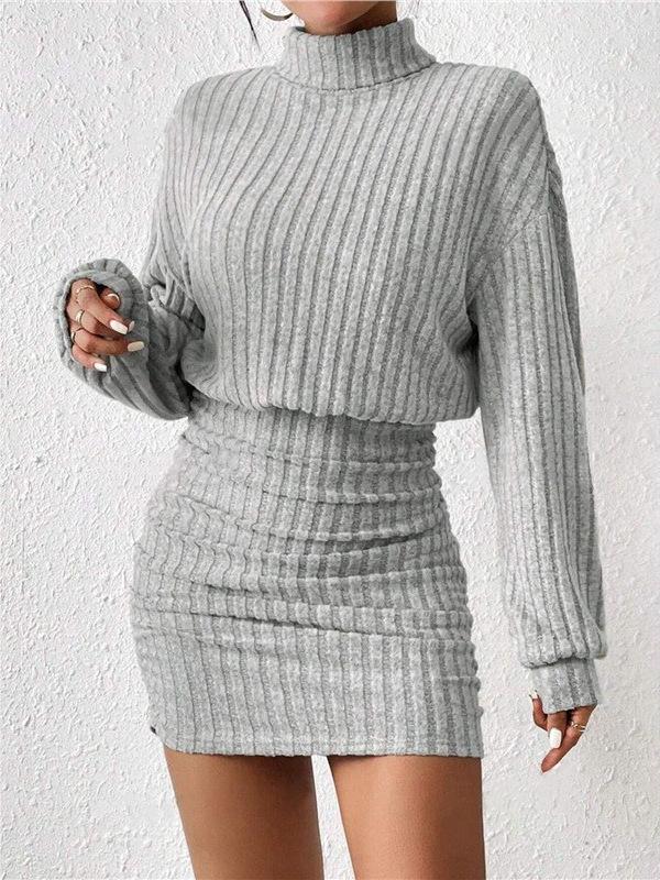 2025 Bodycon Long Sleeve Turtleneck Ribbed Knit Dress - Spring/Autumn/Winter Collection