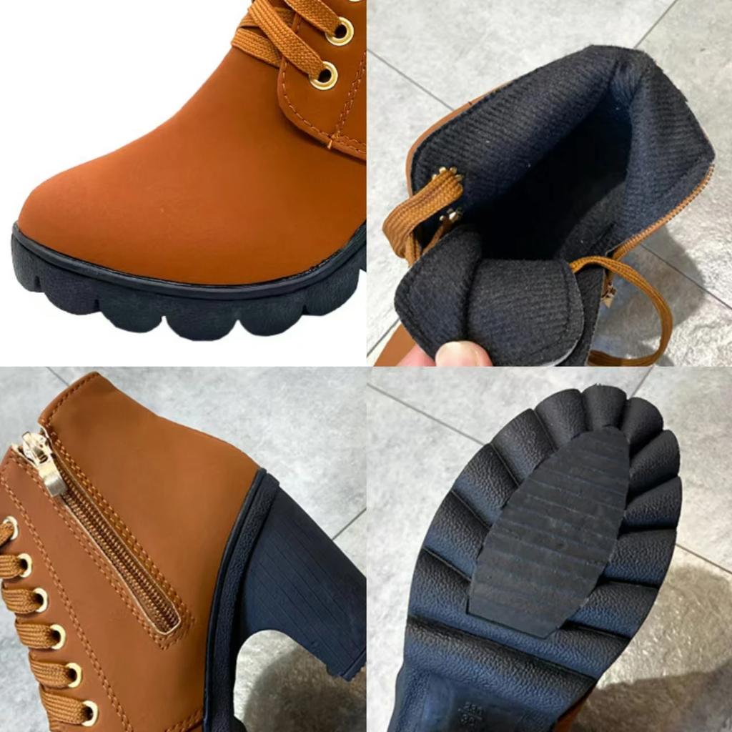 Fashion Women Boots Lace Up Ankle Boots Spring Fashion Outdoor Pumps Boots Black Buckle High Heel Boot Plus Size Platform Women Shoes