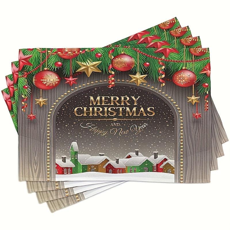 

4/6/8Pcs Christmas Placemats Classic Simple Design Mat Yellow Letters Printed Tablemat 30*45CM Linen Pads Mats for Party Decor 4Pcs-30X45cm(12X18in
