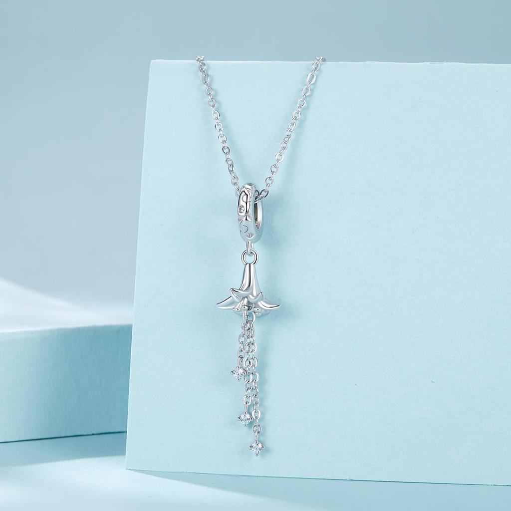 Lily with hanging crystals silver pendant beads silver 925