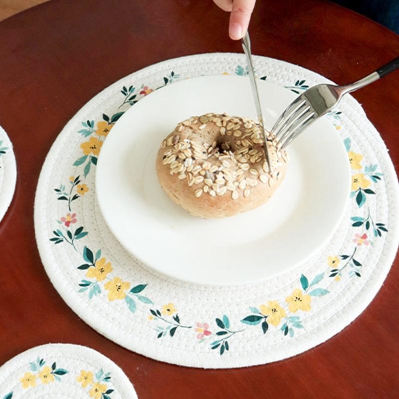 Cotton Coasters Pad Heat Protective Round Placemat Dishwasher Safe Surfaces Protectors for Hot Utensils Table top