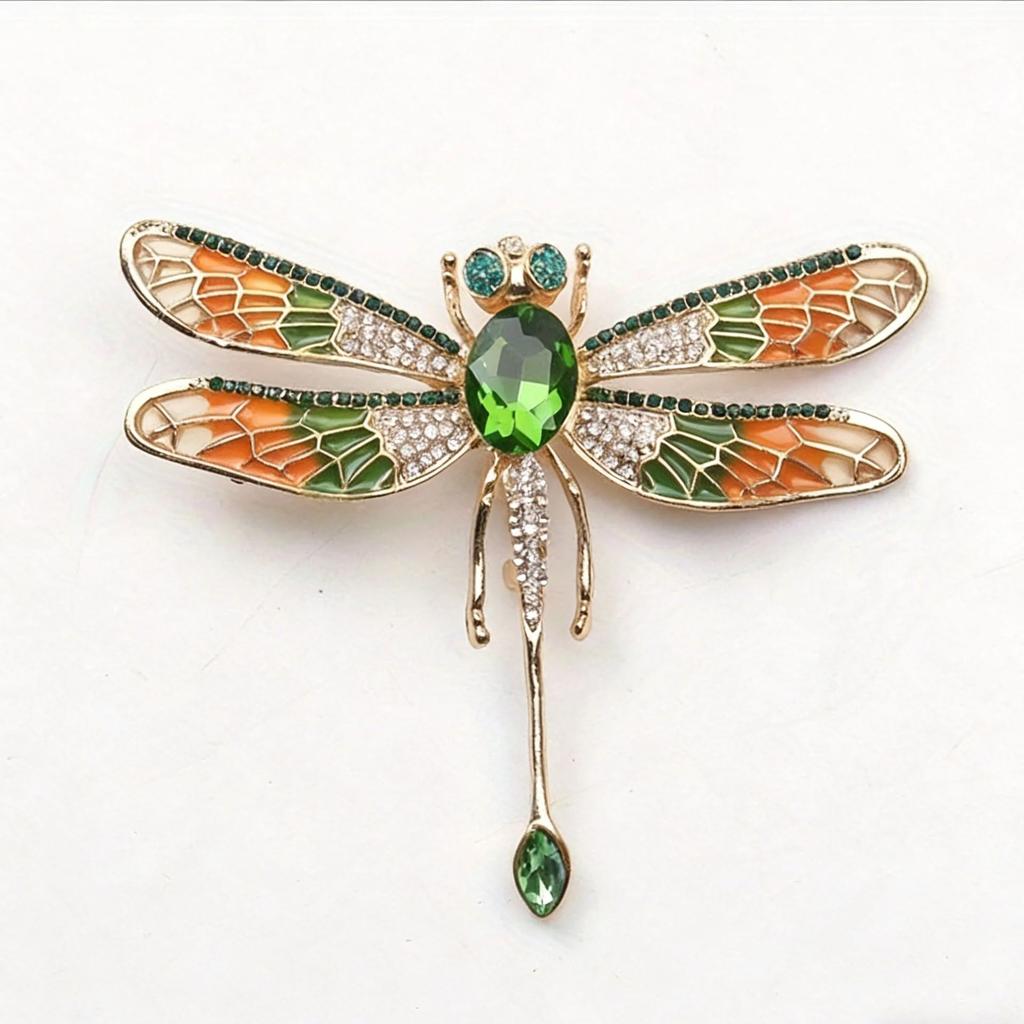 Agile Wings Dragonfly Brooch Qingdao Galaxy Memoir Retro Drip Oil Insect Green Crystal Women's Chest Flower Pin