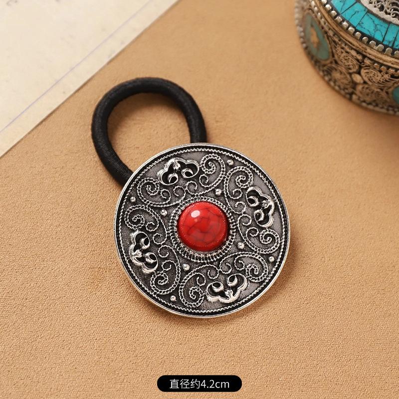 Mongolian Tibetan hair accessories retro turquoise inlaid hair rope niche exotic hair tie rubber band headrope women