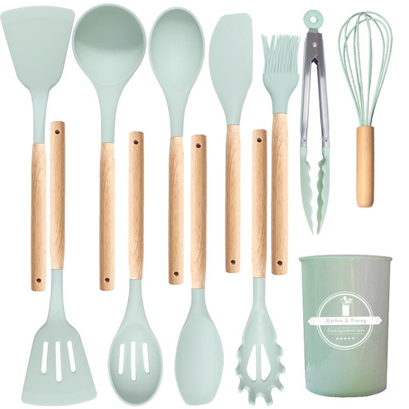 12PCS Food Grade Silicone Kitchen Cookware Utensils Turner Spatula Measuring Spoon Practical Cooking Tool Kitchenware Set