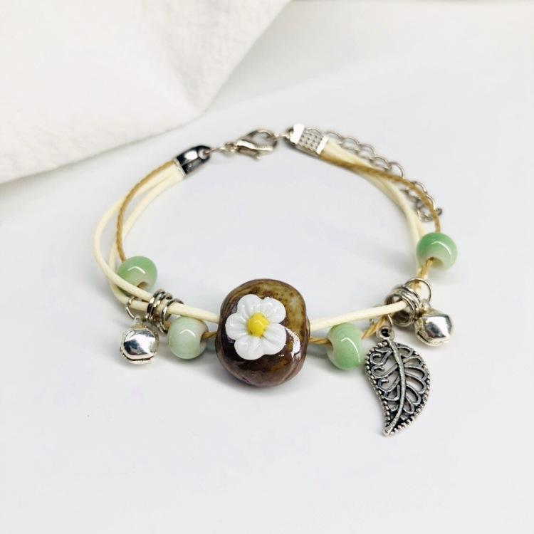 Retro Stone Flower Bracelet Female Jingdezhen Handmade Jewelry Woven Ceramic Pinched Flower Bracelet