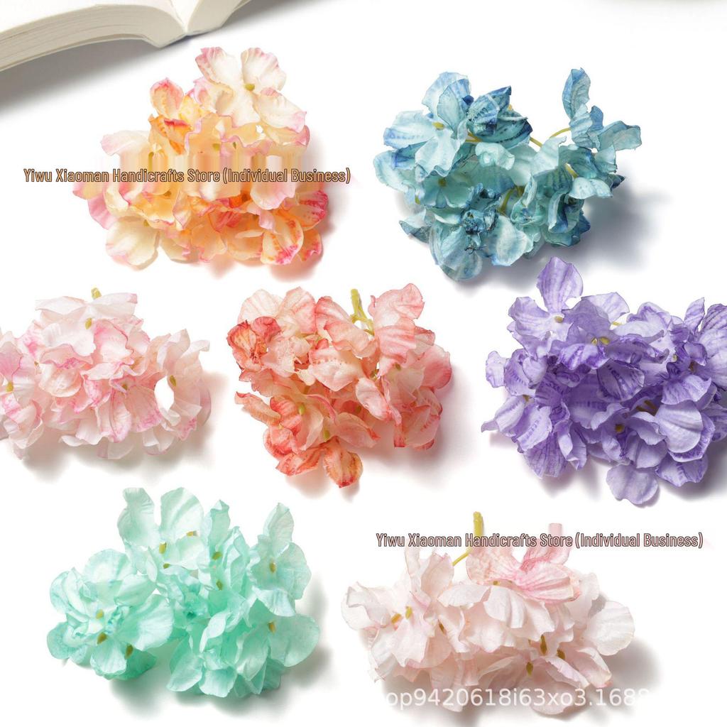 Multi-color Burned Edge Silk Hydrangea Hairpin – Creative DIY Hanfu Hair Accessory for Graduation Caps