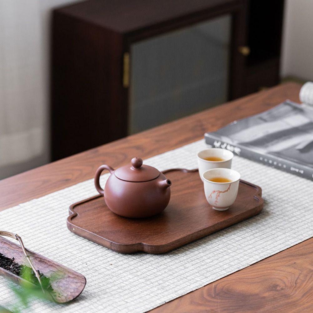 Retro Walnut Tea Tray Wooden Leaf Serving Platter Tray Storage Round Dinner Plates Tea