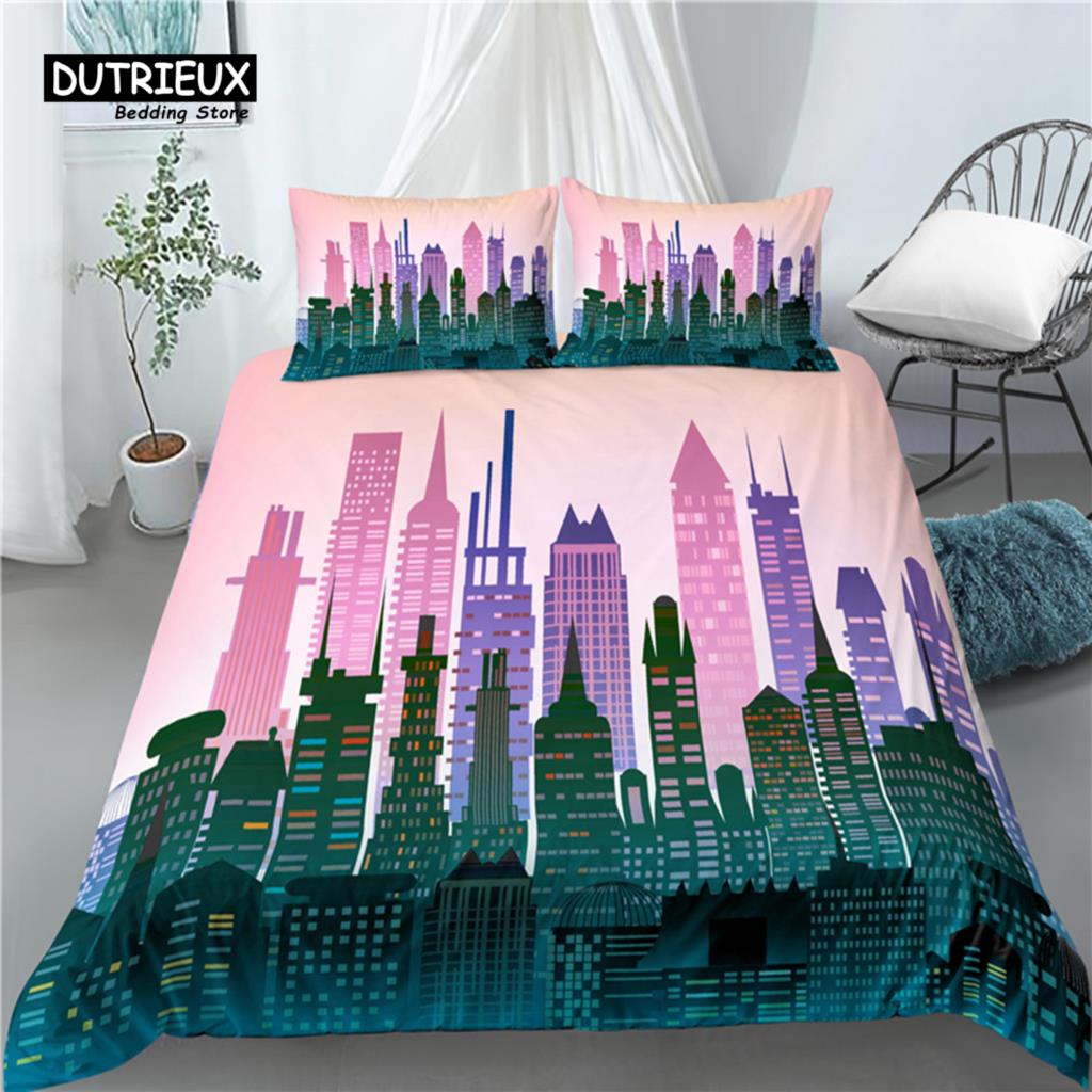 Home Living Luxury 3D City Print 2/3Pcs Comfortable Duvet Cover PillowCase Bedding Sets Queen and King EU/US/AU Size