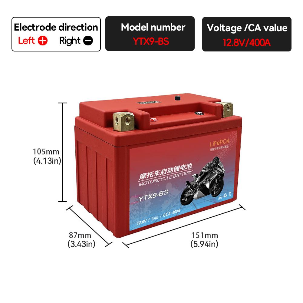 Motorradbatterie LiFePO4 Rollerstarter 12,8 V 5 Ah 7 Ah 9 Ah CCA 200A-400A Eingebauter BMS-Lithiumbatteriespannungsschutz ATV