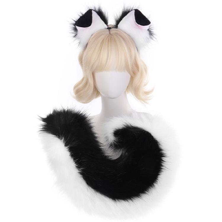 2Pcs Faux Furs Animal Tail Dog Ears Headband Dog Costumes Halloween Cosplay Costumes for Adult Kids
