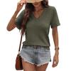 2026 Women's Casual V-neck Short-Sleeved Waffle Knit Top with Lace Patchwork