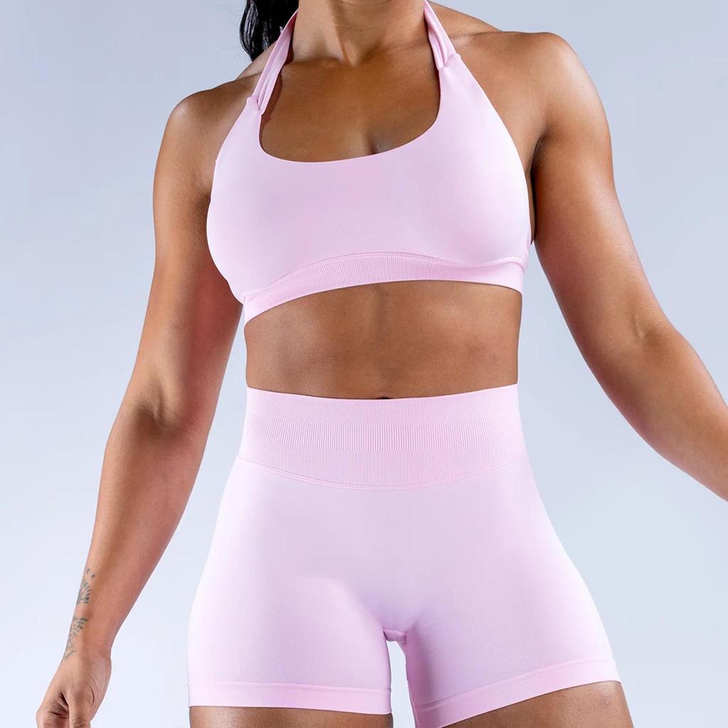 Macaron Color Women's Quick-Dry Low-Waist Yoga Pants & One-Shoulder Sports Bra with Pads