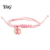 Breast Cancer Awareness Gifts Bracelet for Women, Adjustable Woven String with Handwoven Rope Wristband Ribbon Charm, Handmade Braided Survivor