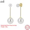 Effie Queen 100% 925 Sterling Silver 14k Gold Two Round Shell Pearl Drop Earrings Beach Jewelry for Women Summer Beach Ear PSE04