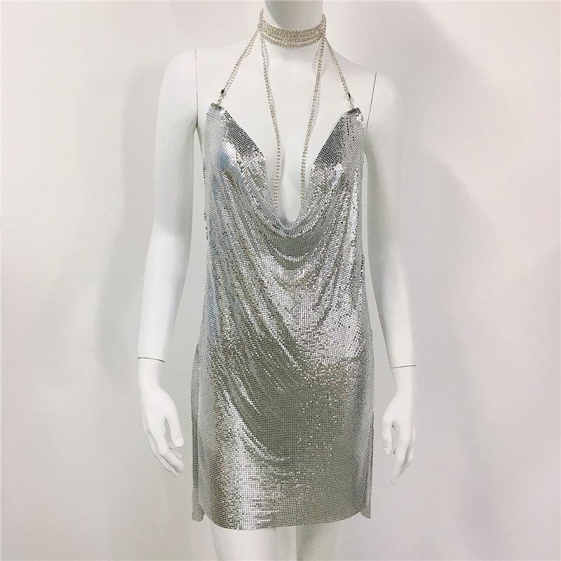 Suspender Rhinestone Metal Clothing Sequins Dress Skirt Sexy Women's