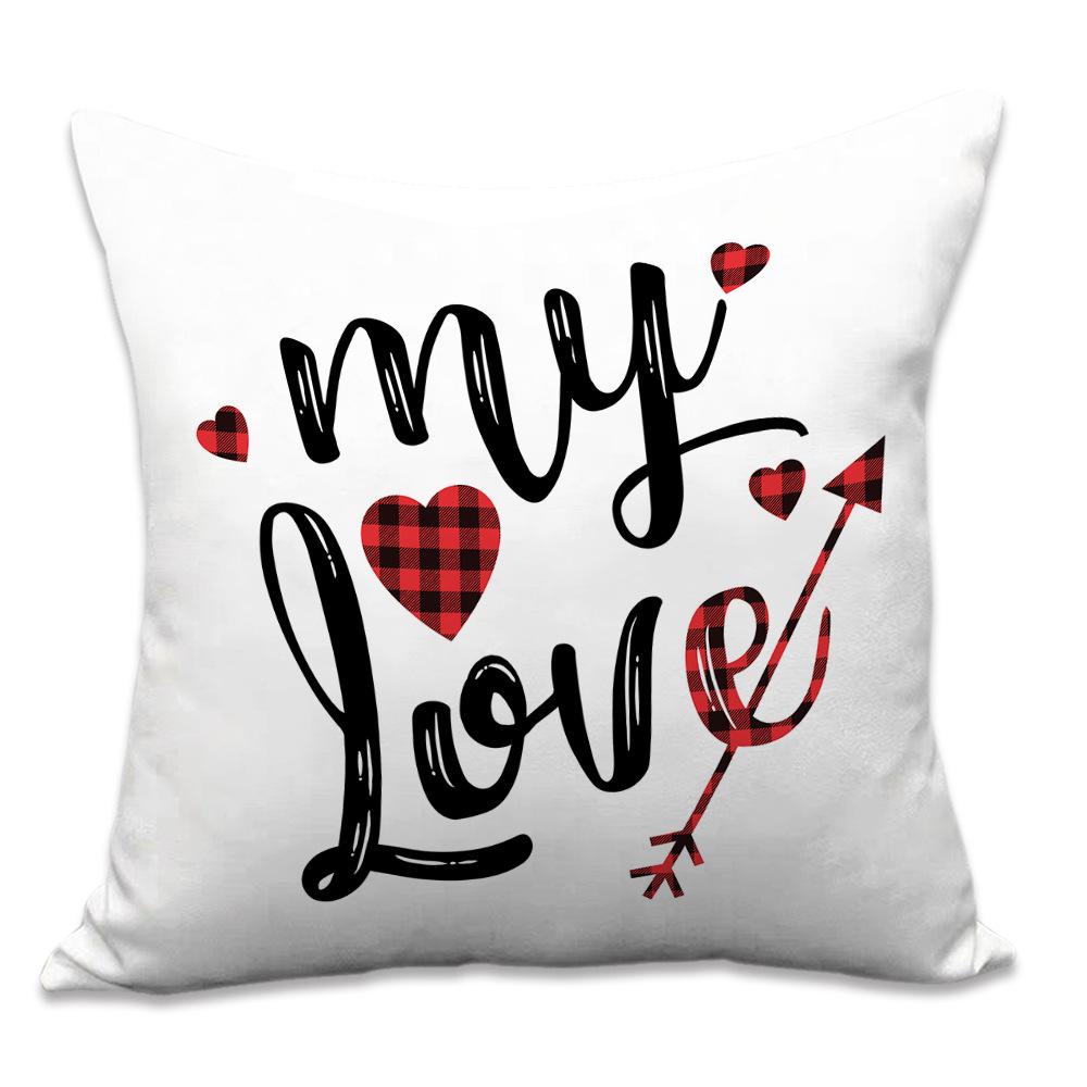 Valentine's Day Letters Black and White Cotton Linen Super Soft Peach Leather Velvet Pillowcase Sofa Home Cushion Cover