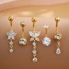 5PCS Belly Button Rings Women 14G Dangle Navel Piercing Jewelry Set Stainless Steel Zircon Butterfly Teardrop Flower Gold/Silver