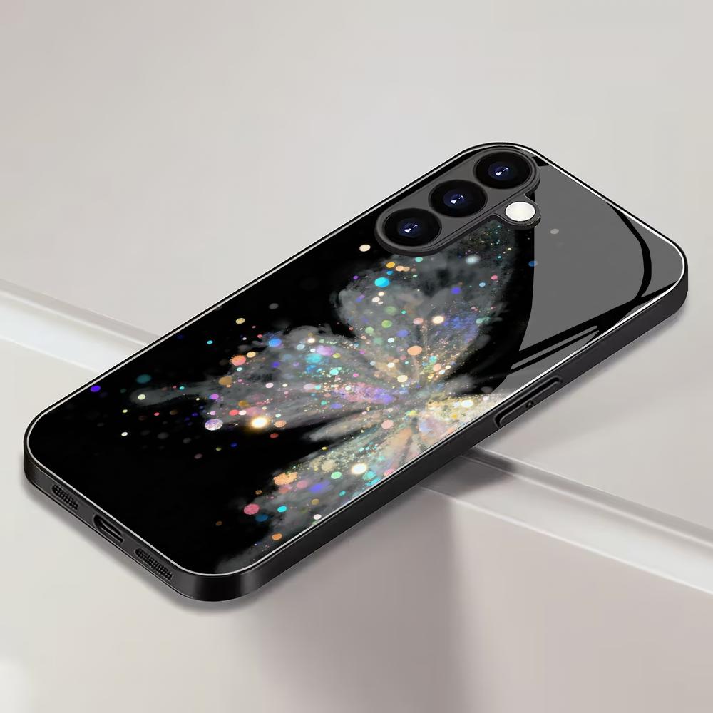 Butterfly Pattern Tempered Glass Phone Case Suitable for Samsung GalaxyS26 S25 S24 S23 S22 S20FE/Ultra/Plus Anti Drop Back Cover