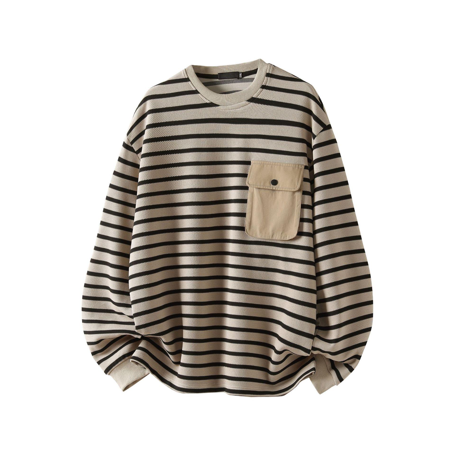 Men s 350g Heavyweight Fleece Hoodie - Autumn/Winter Striped Pullover, Trendy Loose-Fit Warm Long Sleeve Top M