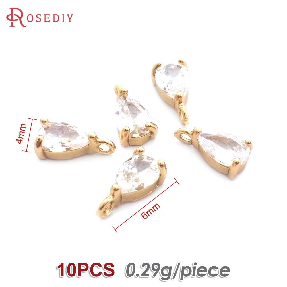 10PCS 4x6MM High Quality Champagne Gold Color Brass and Glass Drop Shape Charms Pendants Jewelry Earrings Findings Accessories