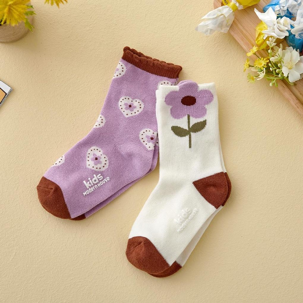 Daisy Flower Socks 2P SET 4-7Y Purple Ivory_CZ8124101