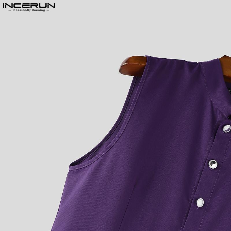 INCERUN Herren Stehkragen Ärmellos Unregelmäßig Lang Plissiert Westen Tops