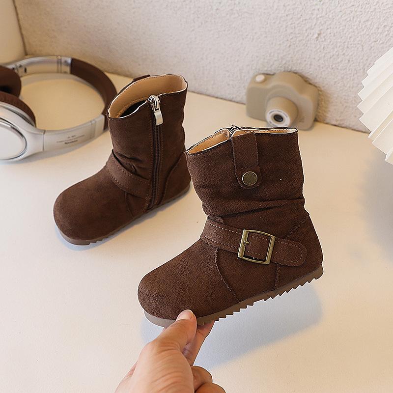 

Girls retro suede Martin boots, western cowboy boots, warm autumn and winter new fashion pleated short boots for children 28Code