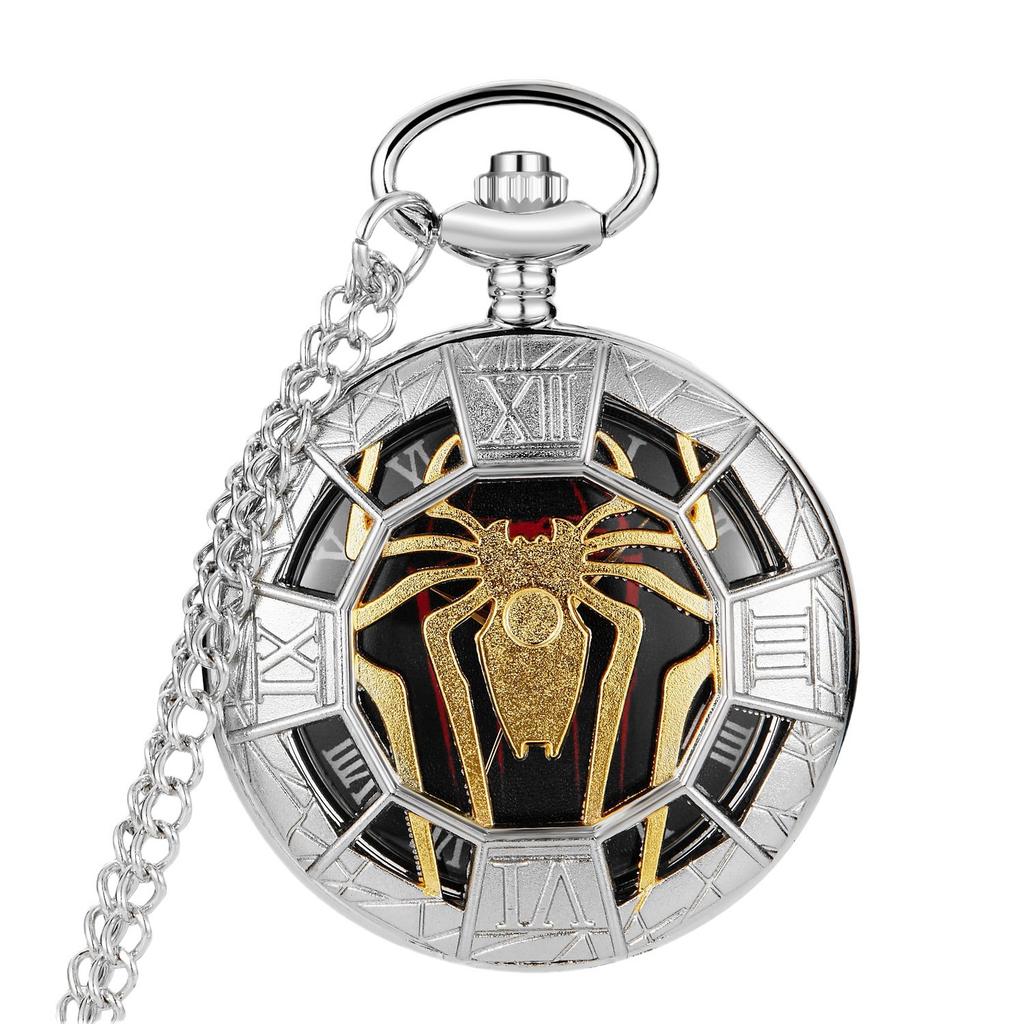 Qinggu Large Pocket Watch, Hollow Spider-Man Pocket Watch, Gift-Giving Commemorative Student Quartz Wall Watch